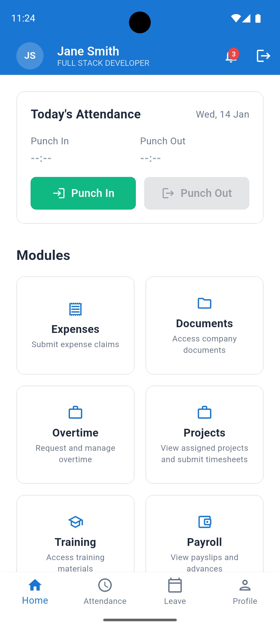 MicroPlesk Employee Mobile App - Attendance Punch, Leave, Payslips
